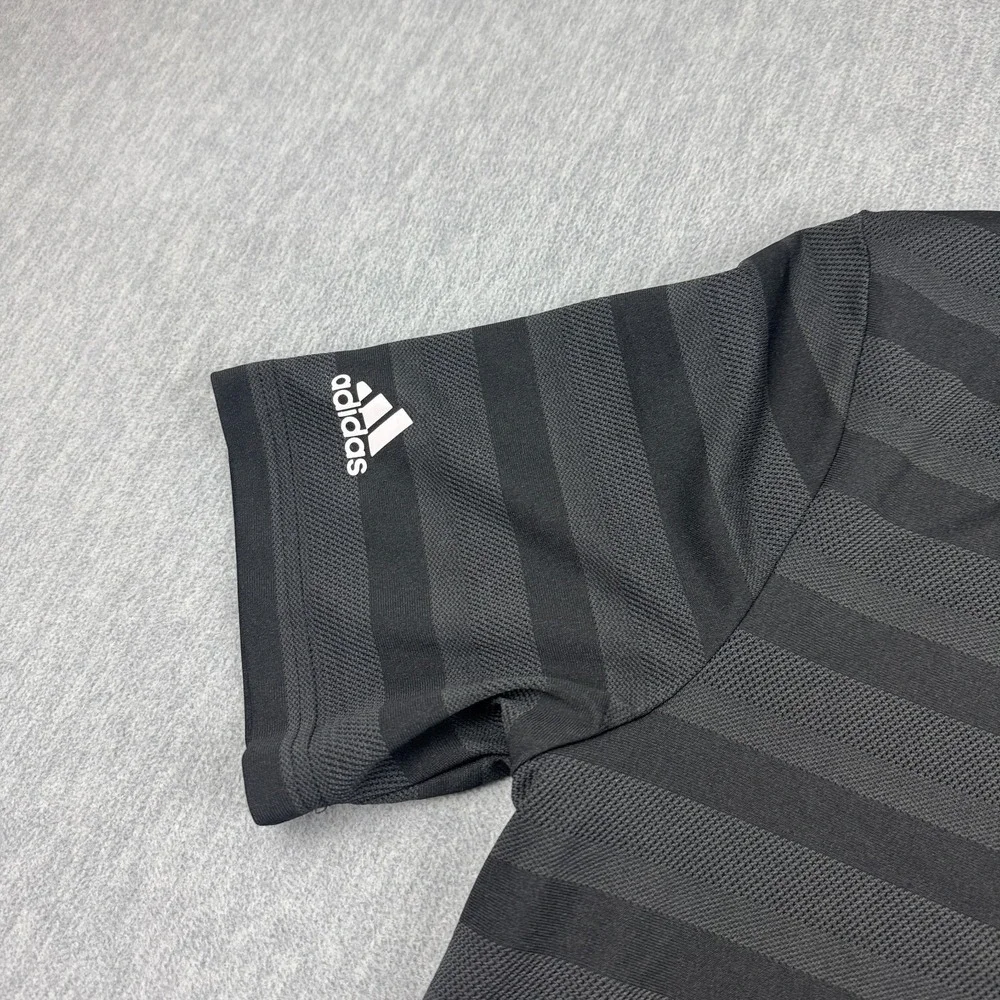Adidas Polo Shirt Mens XL Black Gray Two Color Striped Golf Performance Athletic